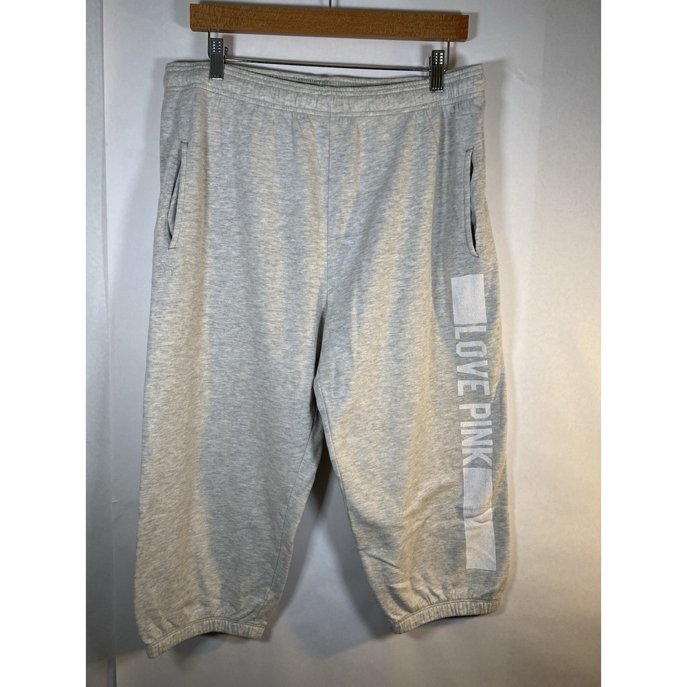 Y2K PINK Victoria's Secret Gray Cropped Jogger Sweatpants Logo Womens